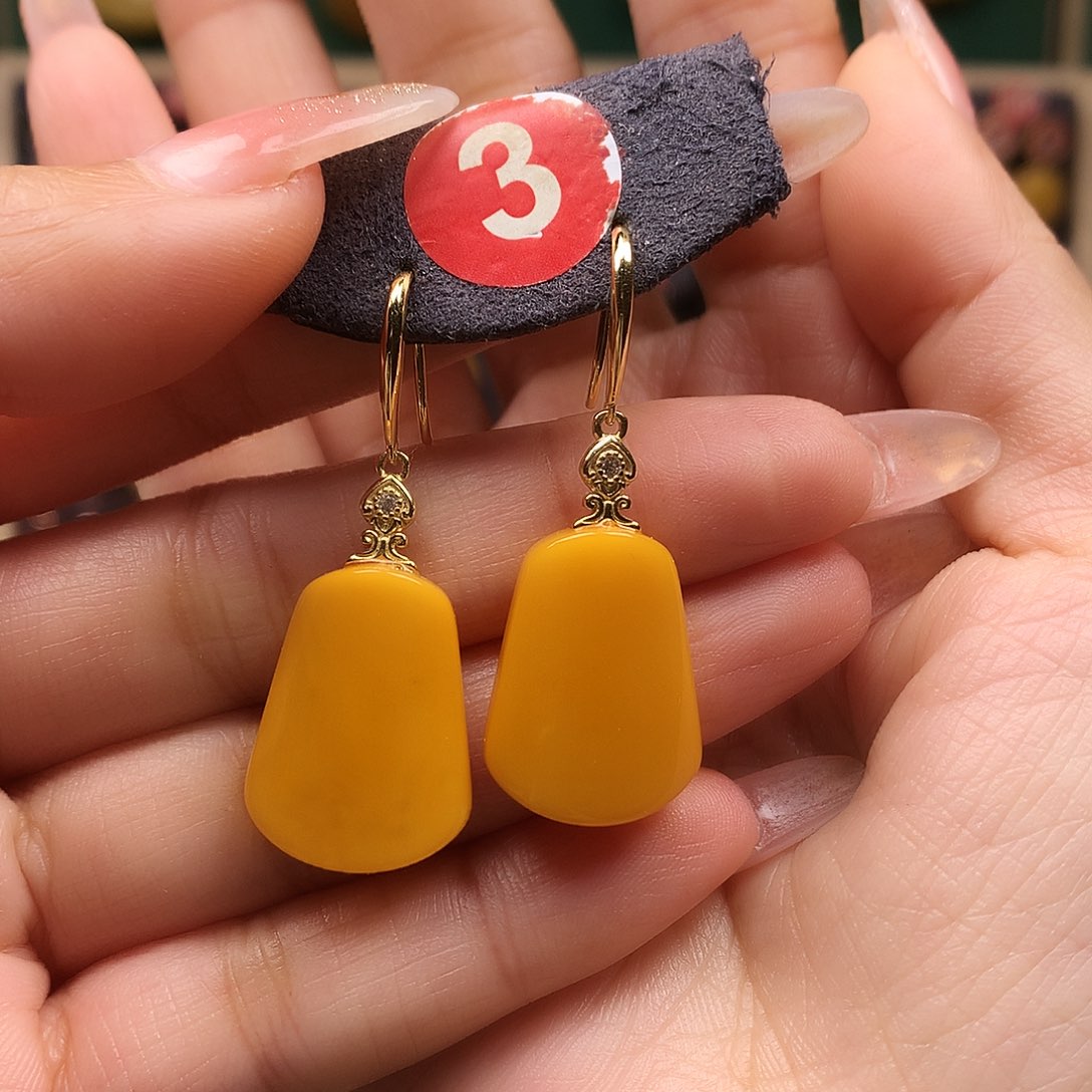 蜜蜡耳饰银S925镶嵌耳坠