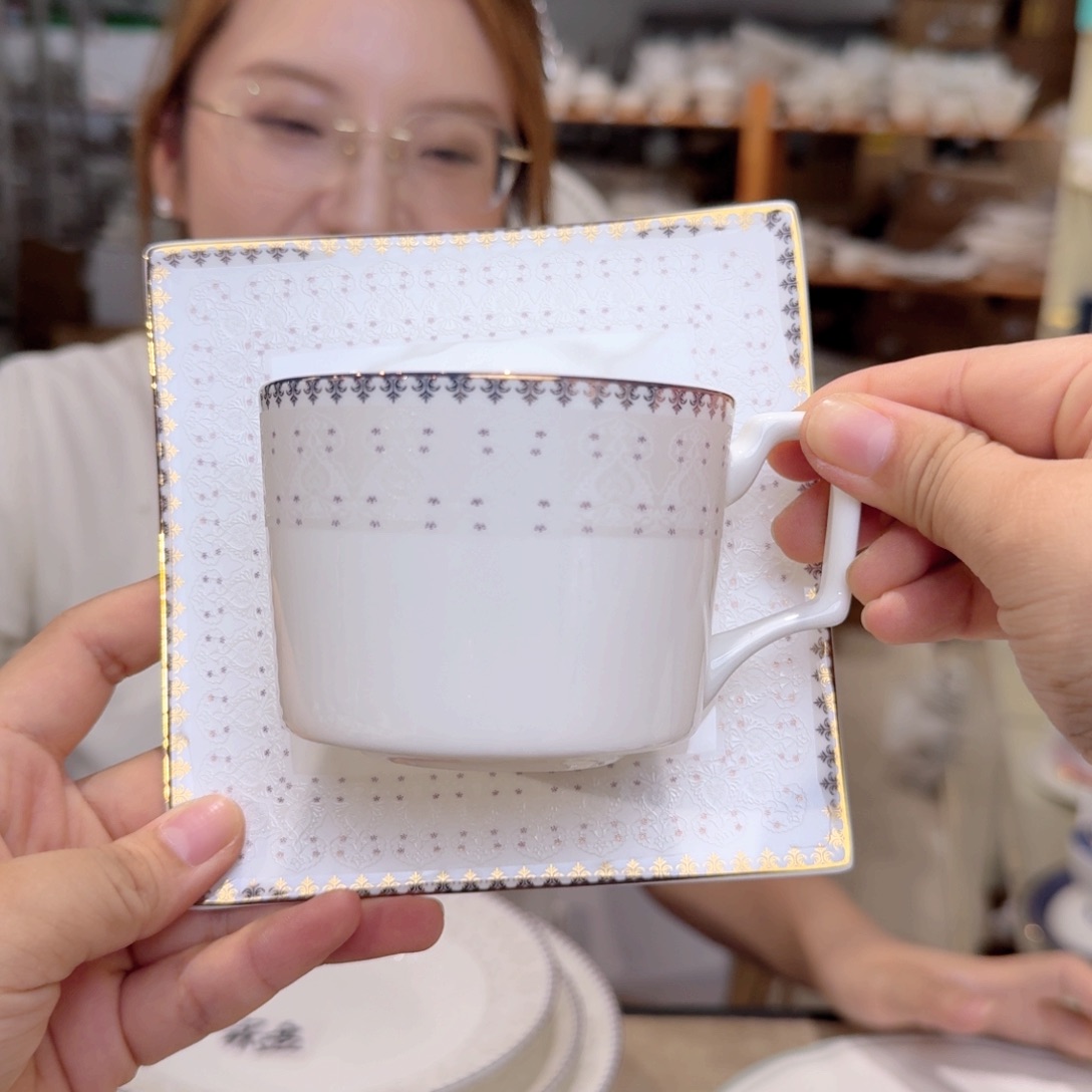 骨瓷高骨骨瓷咖啡杯碟2套（4件）250ml外贸骨瓷微瑕