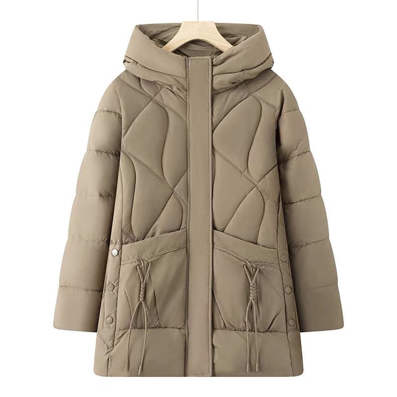 Y707 中年妈妈冬装棉服女洋中长款加厚连帽棉袄外套