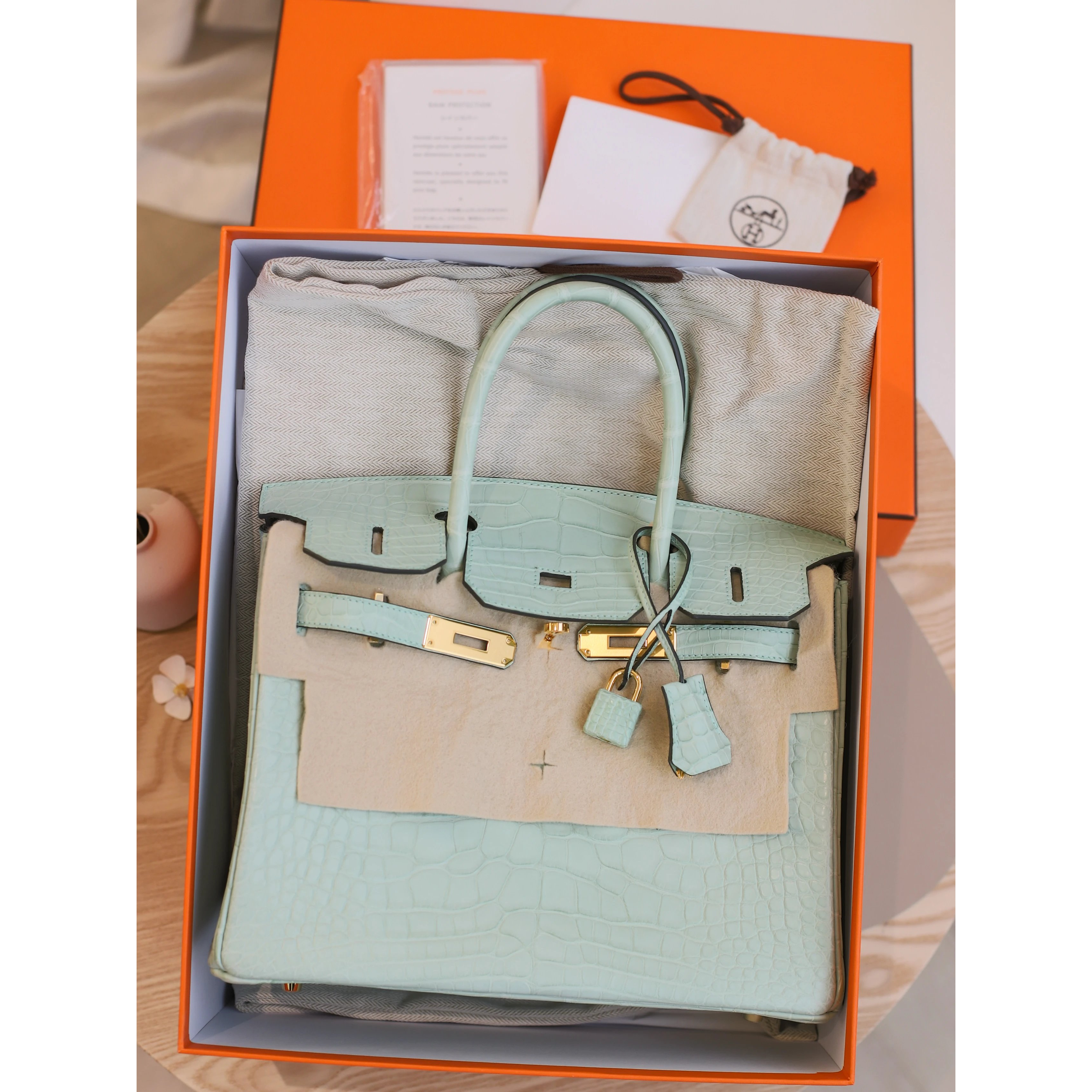 99新 Hermes/爱马仕 JMBirkin30 B刻 方框短吻 薄荷绿 金扣