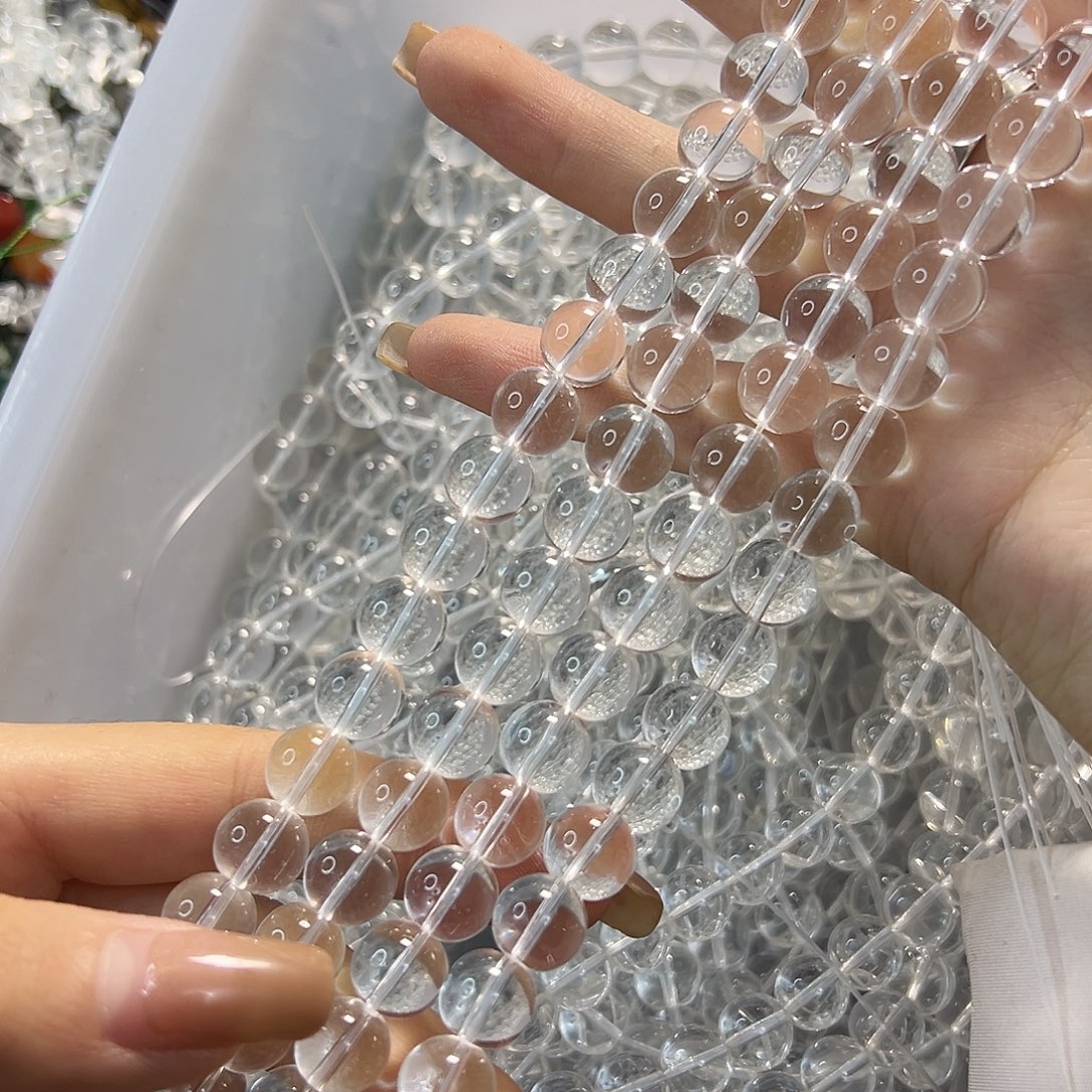 玛瑙/玉髓未镶嵌珠宝半成品压电白水圆珠卡10一条