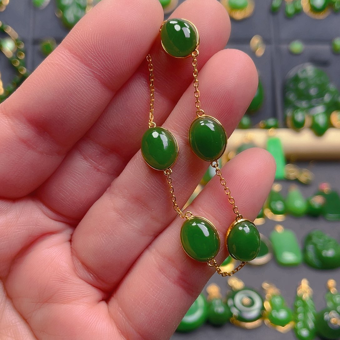 和田玉（碧玉）手链18K金镶嵌2580