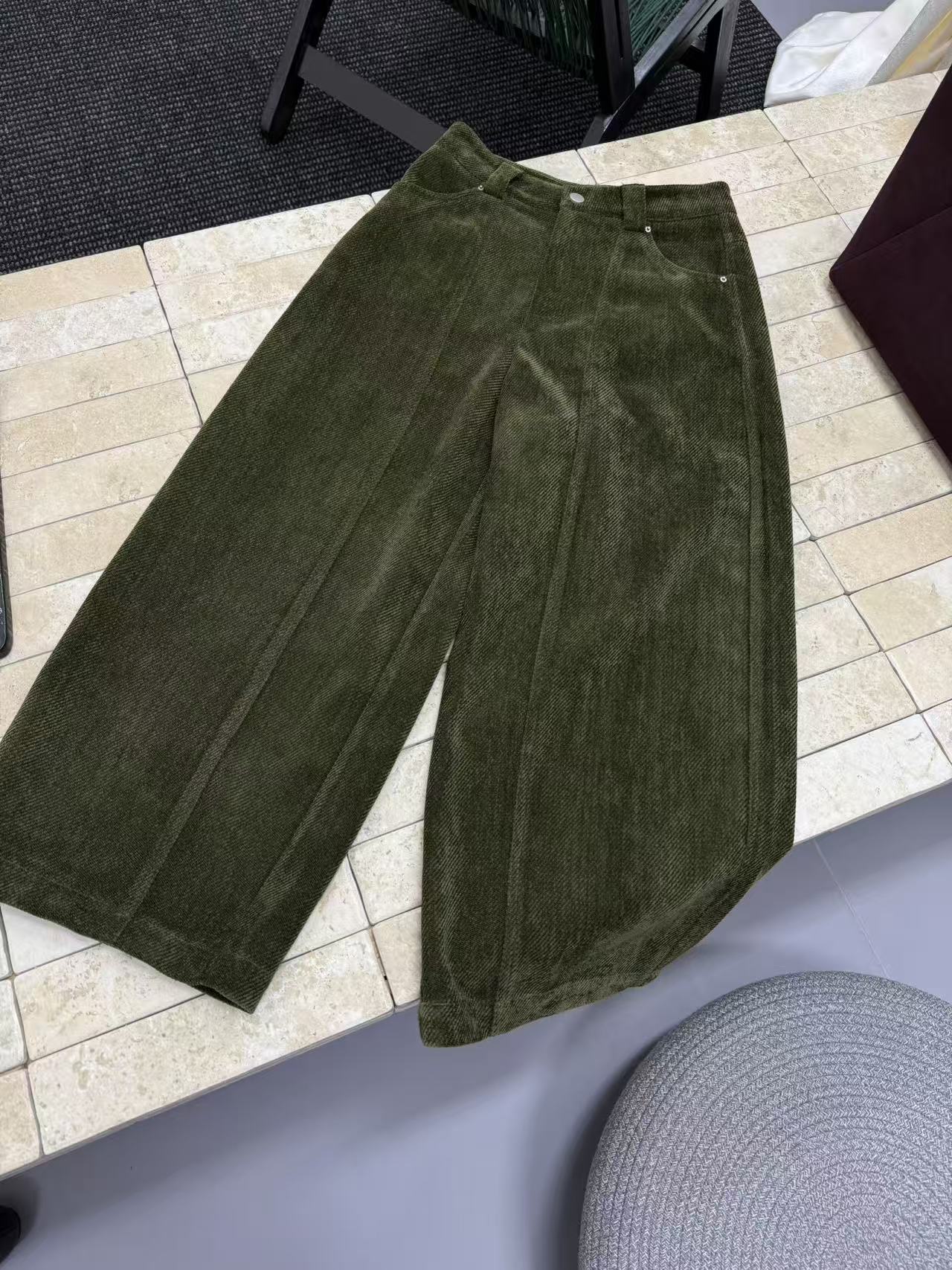 [简森]原创设计师款灯芯绒直筒秋冬厚款老钱风绿色休闲裤