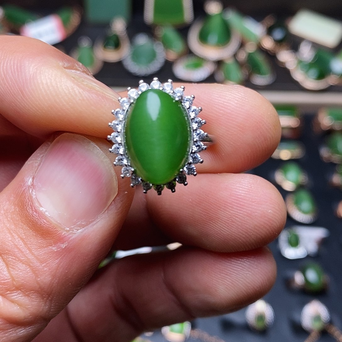 和田玉（碧玉）戒指银S925镶嵌