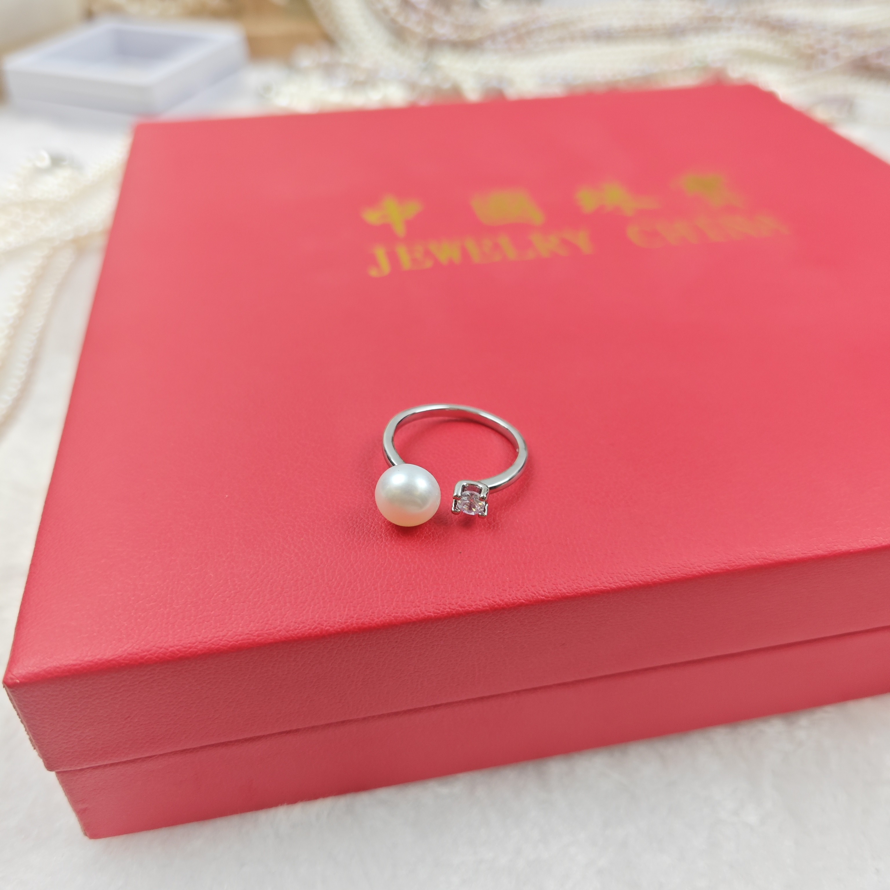 25天然珍珠戒指馒头珠单钻镶嵌活口甜妹戒指装饰饰品
