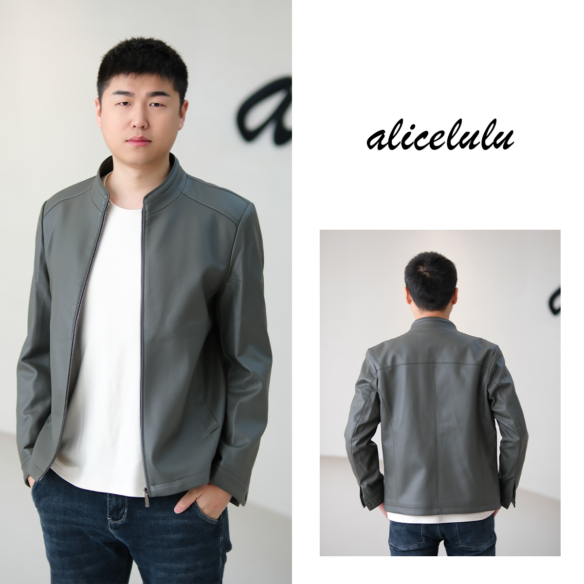 5 alicelulu 立领皮质外套男新款休闲时尚皮夹克男士 S2142500T