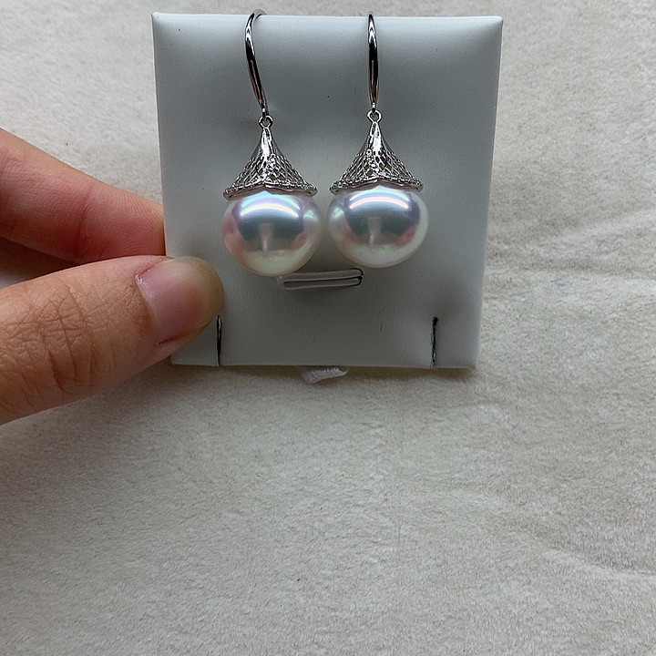 海水珍珠耳饰银S925镶嵌
