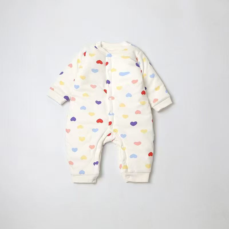 婴幼儿薄棉小连体保暖纯棉加厚闭裆