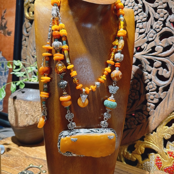 锦钰原创设计时尚复古纯手工蜜蜡项链