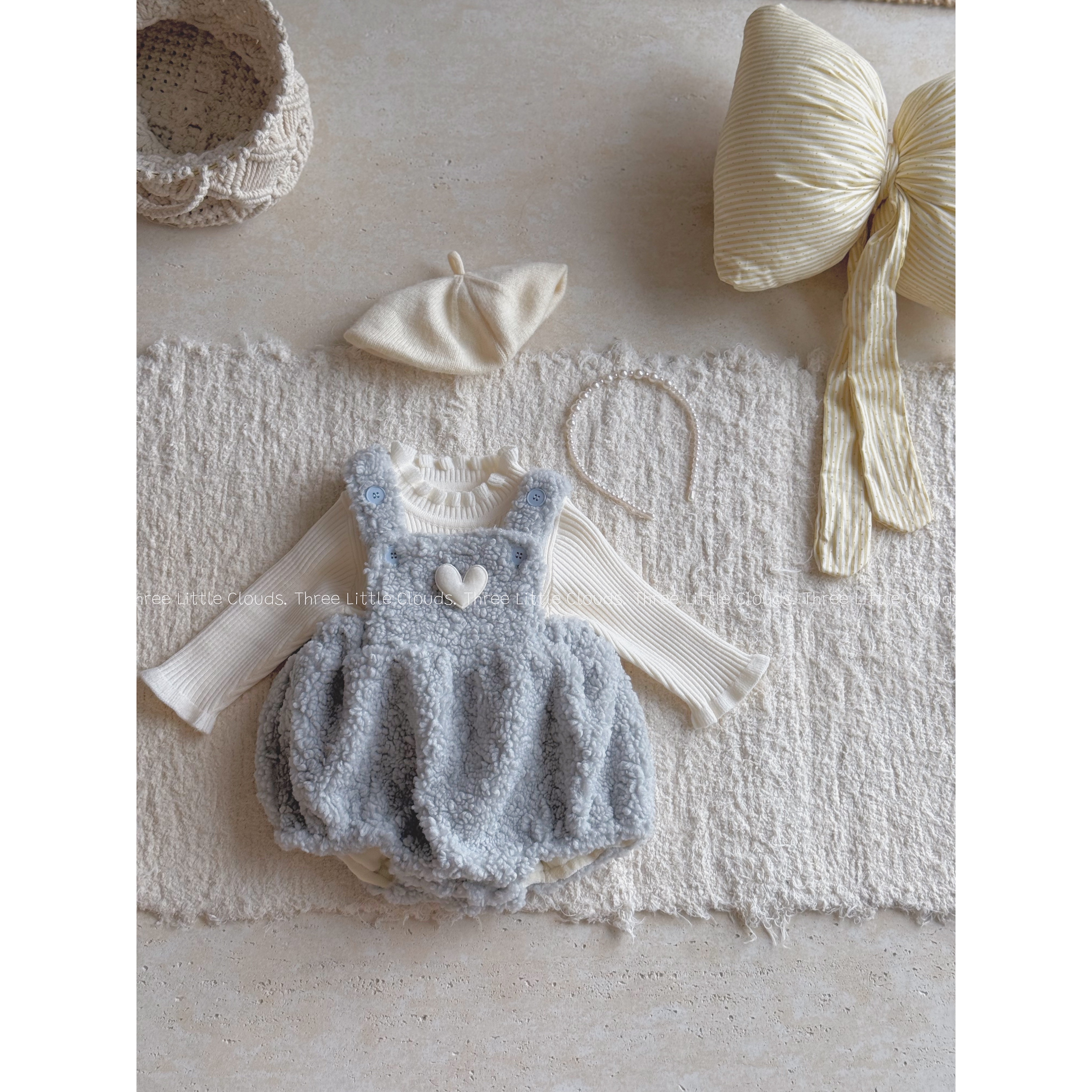 三小朵2773【蓝泡泡】婴幼儿女童冬加绒精致蓝色包屁衣可爱套装