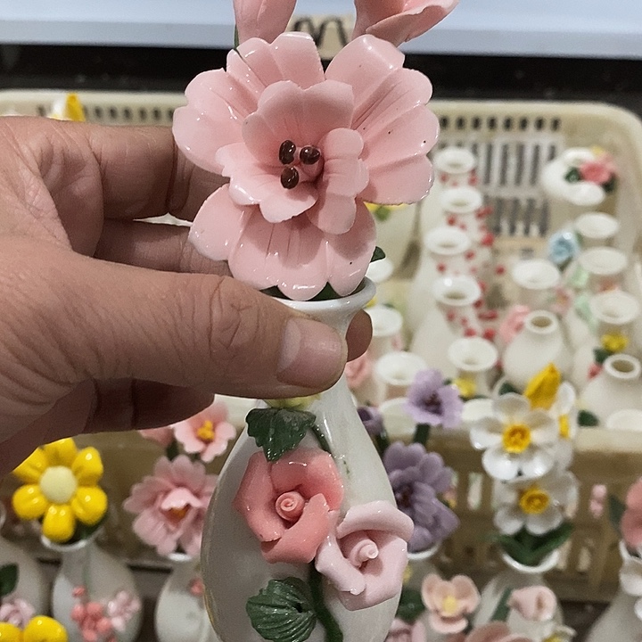 瓷片纯手工陶瓷花摆件瑕