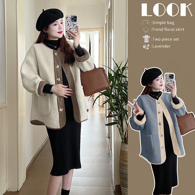 2025秋冬新款矮小个子孕妇单排扣加厚外套时尚显瘦百搭连衣裙套装