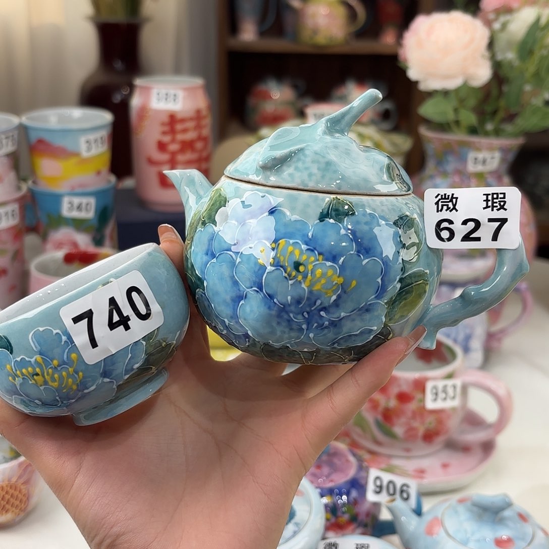 瓷片虎*妞景德镇手绘高温釉下彩陶瓷茶具