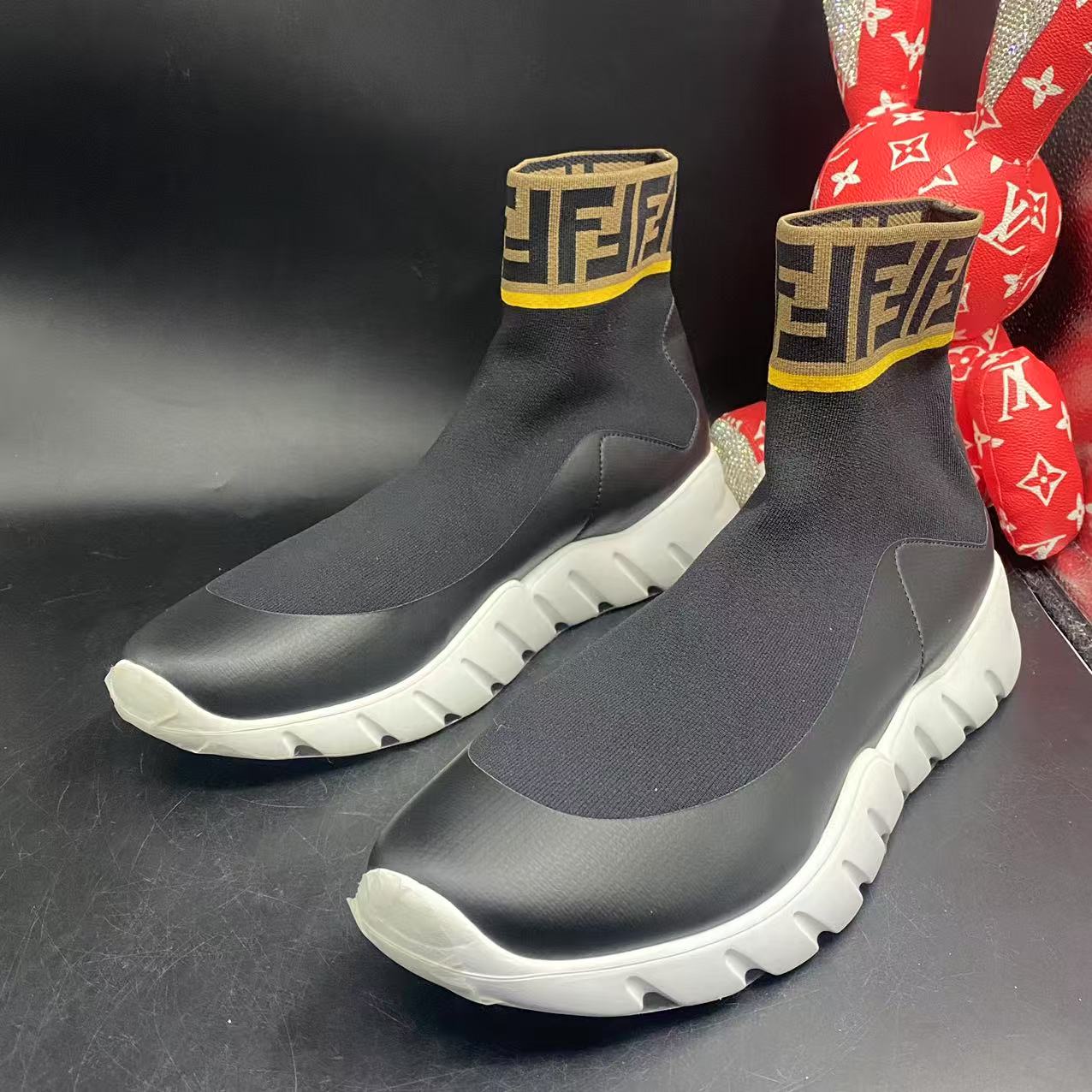 99新 FENDI/芬迪 【聚星福利】潮鞋黑网面筒袜软底鞋43欧码ddm1445 