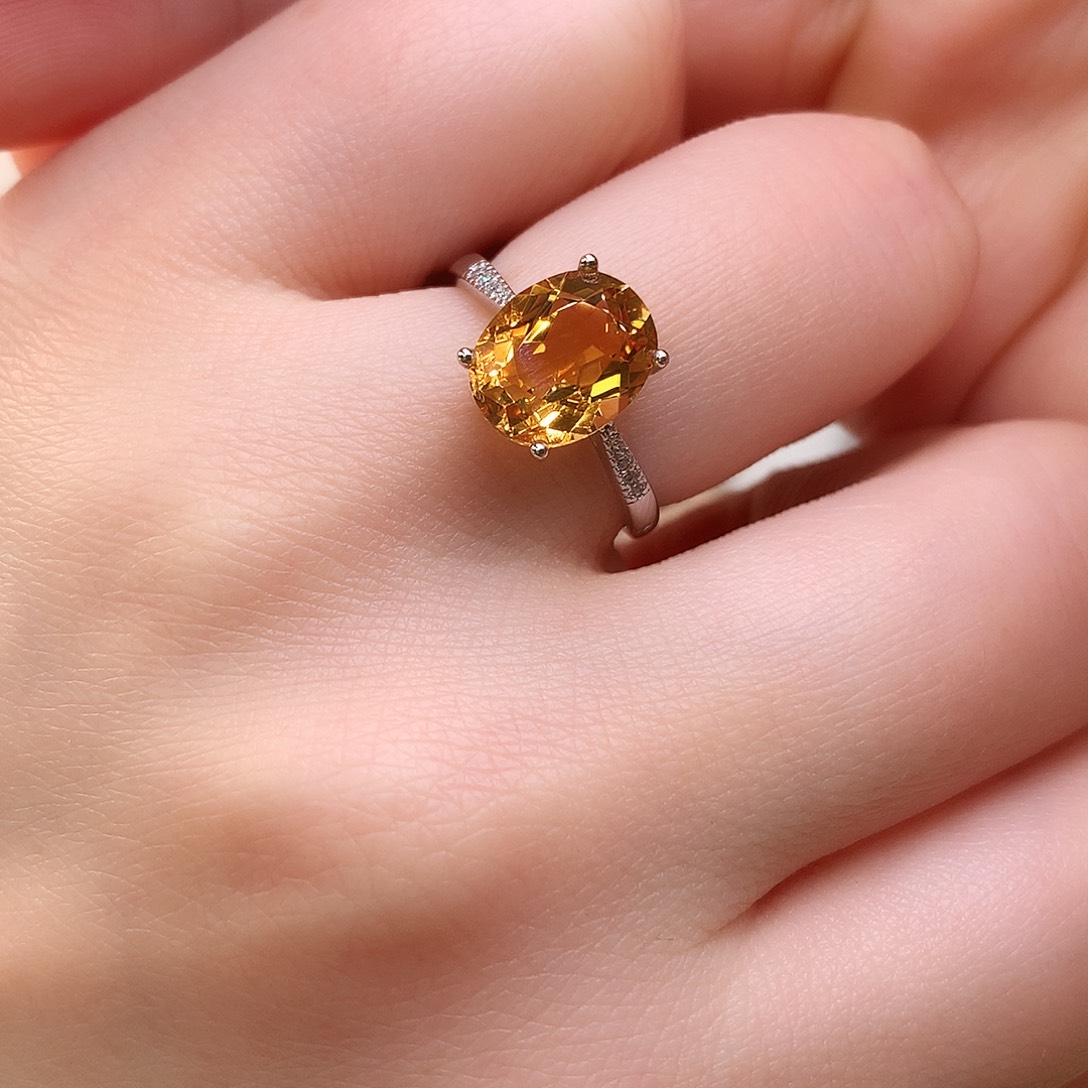 黄晶戒指银S925镶嵌44-1