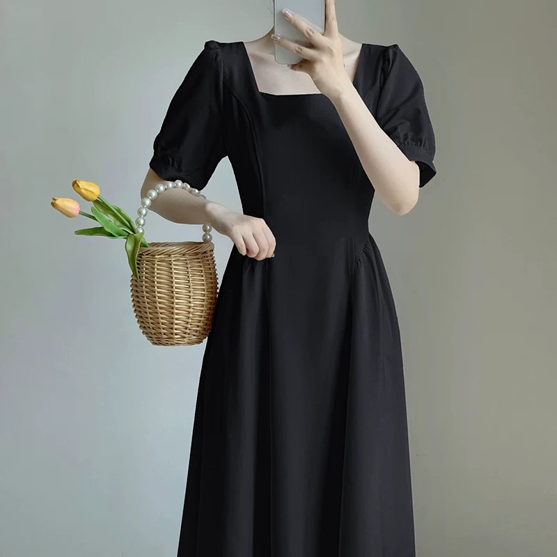 「奢感小黑裙」赫本风短袖连衣裙新款法式高级感收腰气质小黑裙