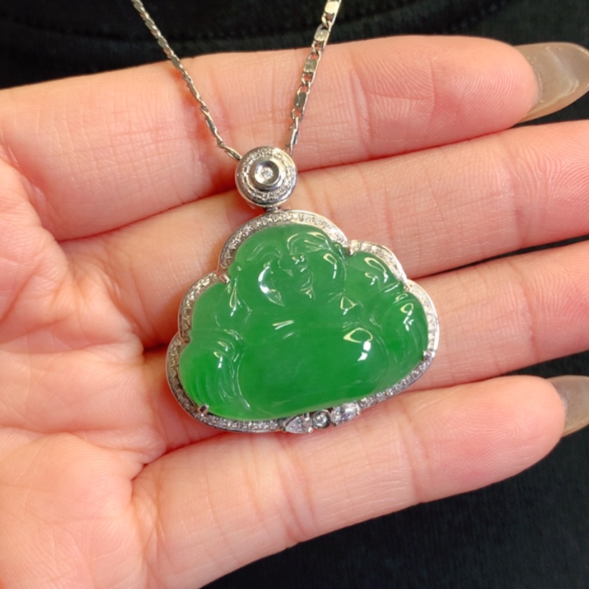【闪购商品】颈饰18K金镶嵌翡翠佛公