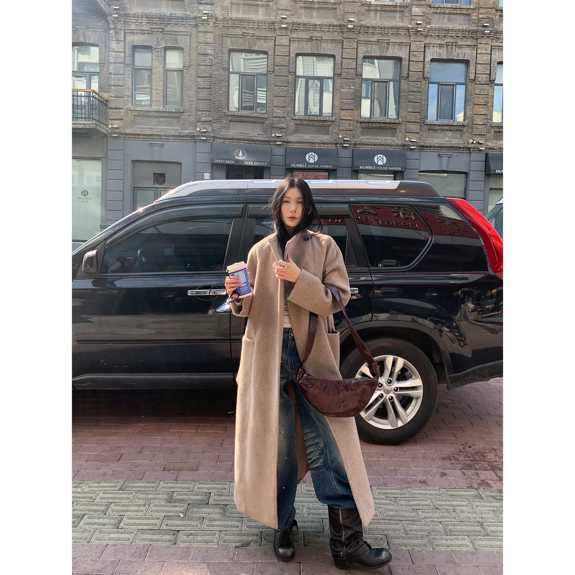 70不是七十【暮色珐琅】秋冬韩系长款羊毛大翻领立领宽松毛呢外套