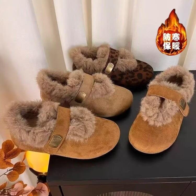{啊泉}新款毛毛单鞋女保暖加绒防滑包脚舒适百搭软底冬季时尚平底