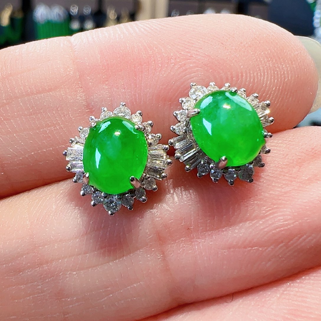 翡翠耳饰18K金镶嵌签收后24小时鉴赏期