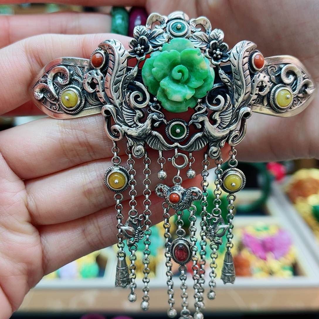 颈饰银S925镶嵌翡翠发夹48小时鉴赏期1