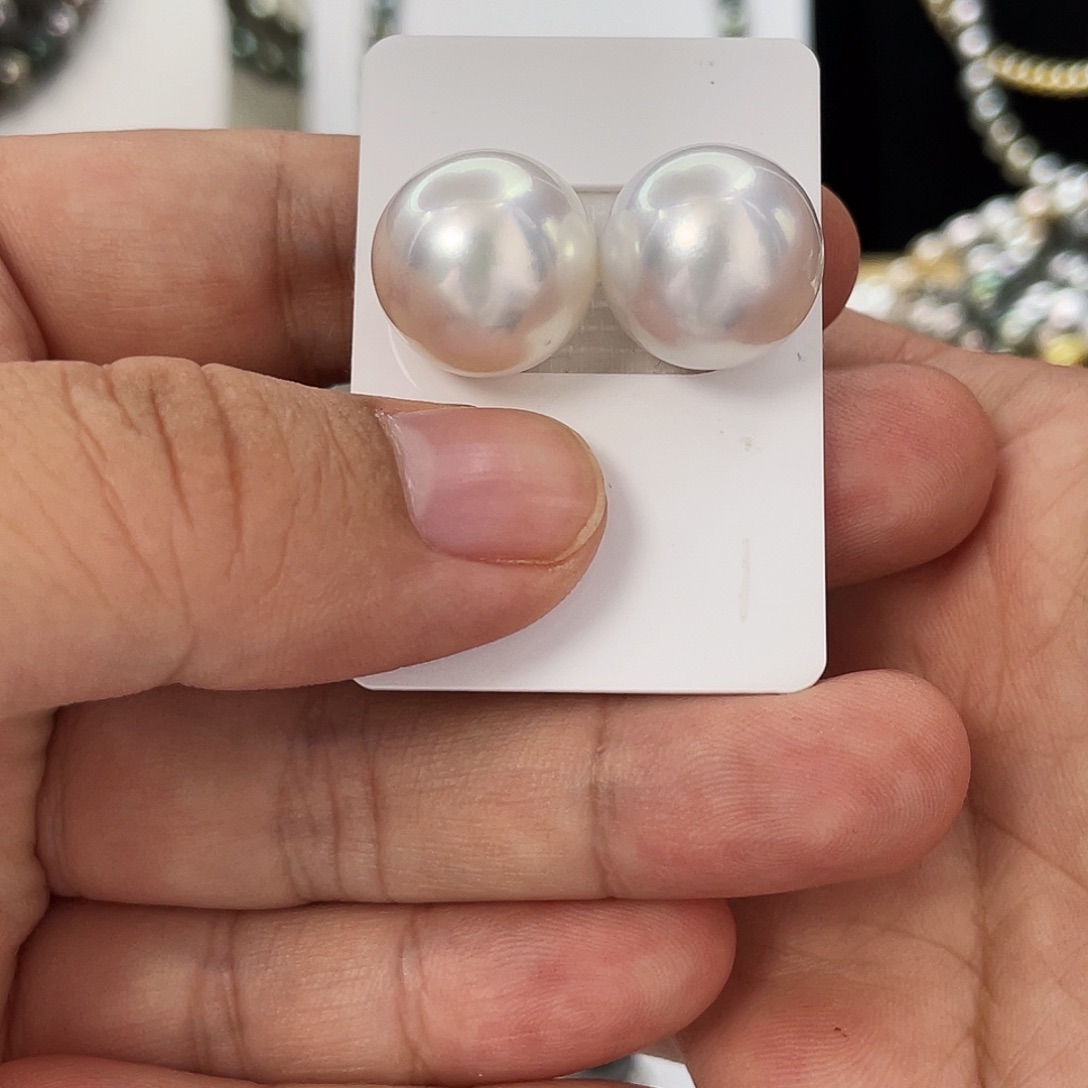 未镶嵌海水珍珠耳饰15+澳白对珠