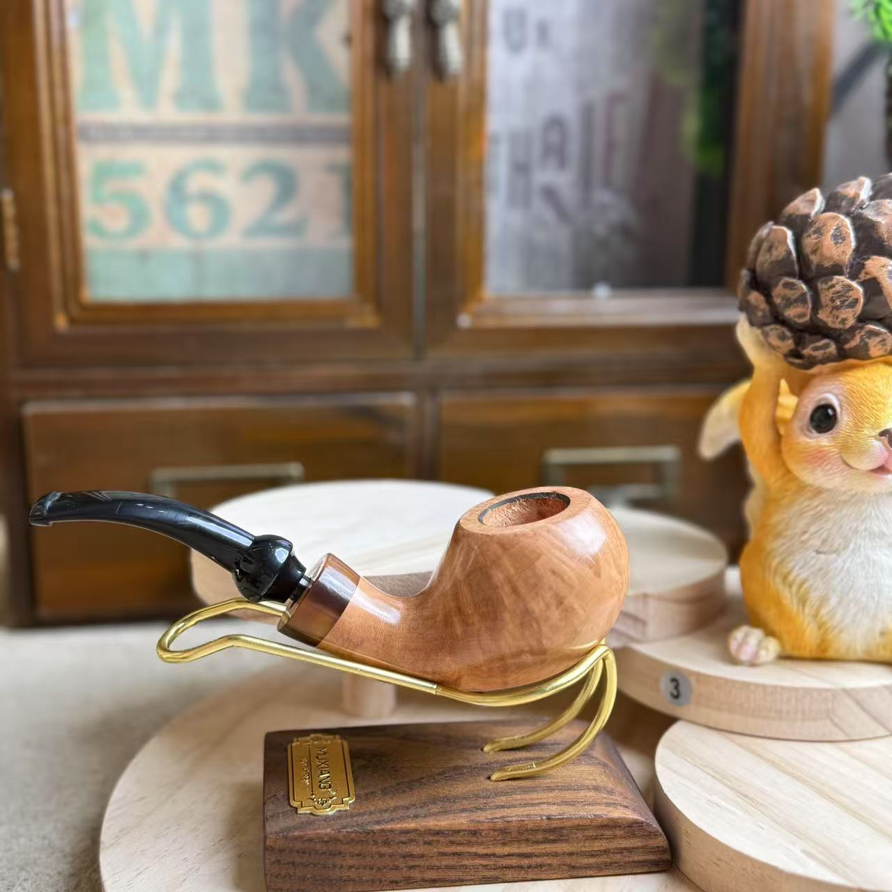 石楠木手工烟斗河豚弯斗3mm孔道带配件多色可选择