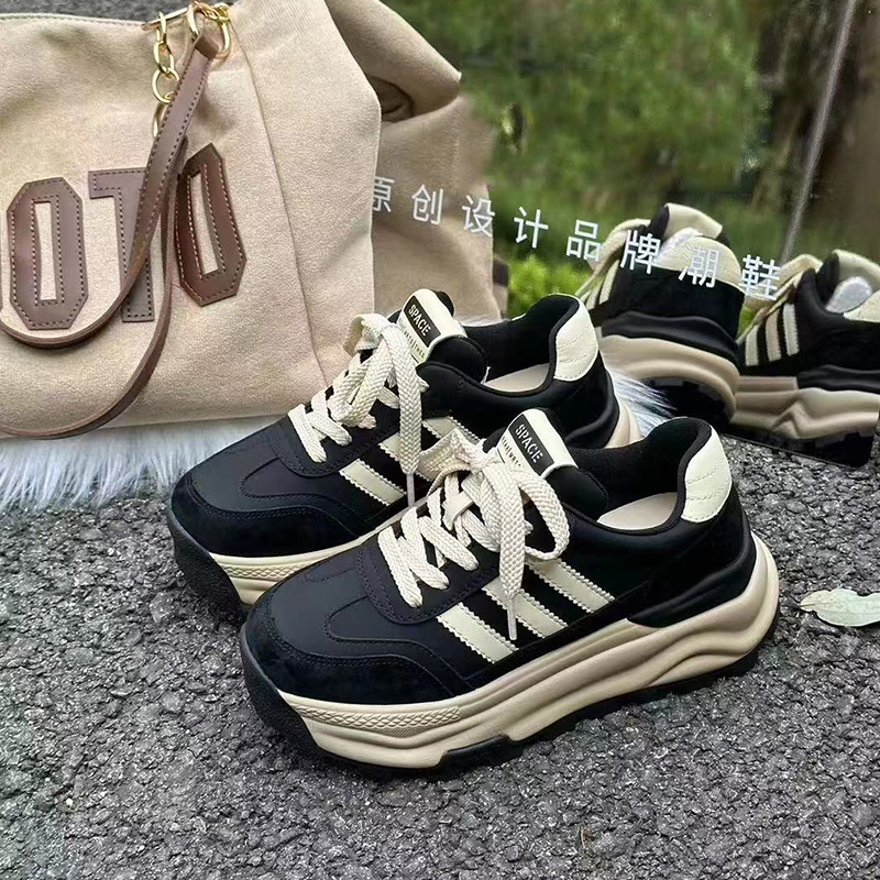 复古港风三道杠增高休闲真皮老爹鞋23M999