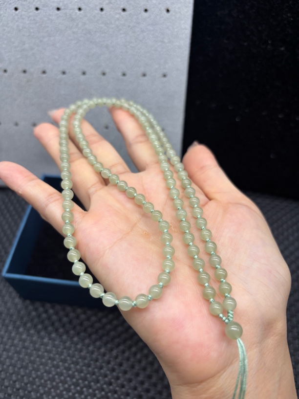 保真天然和田玉冰透晴水圆珠5mm项链玉石挂件绳珠链毛衣链百搭款