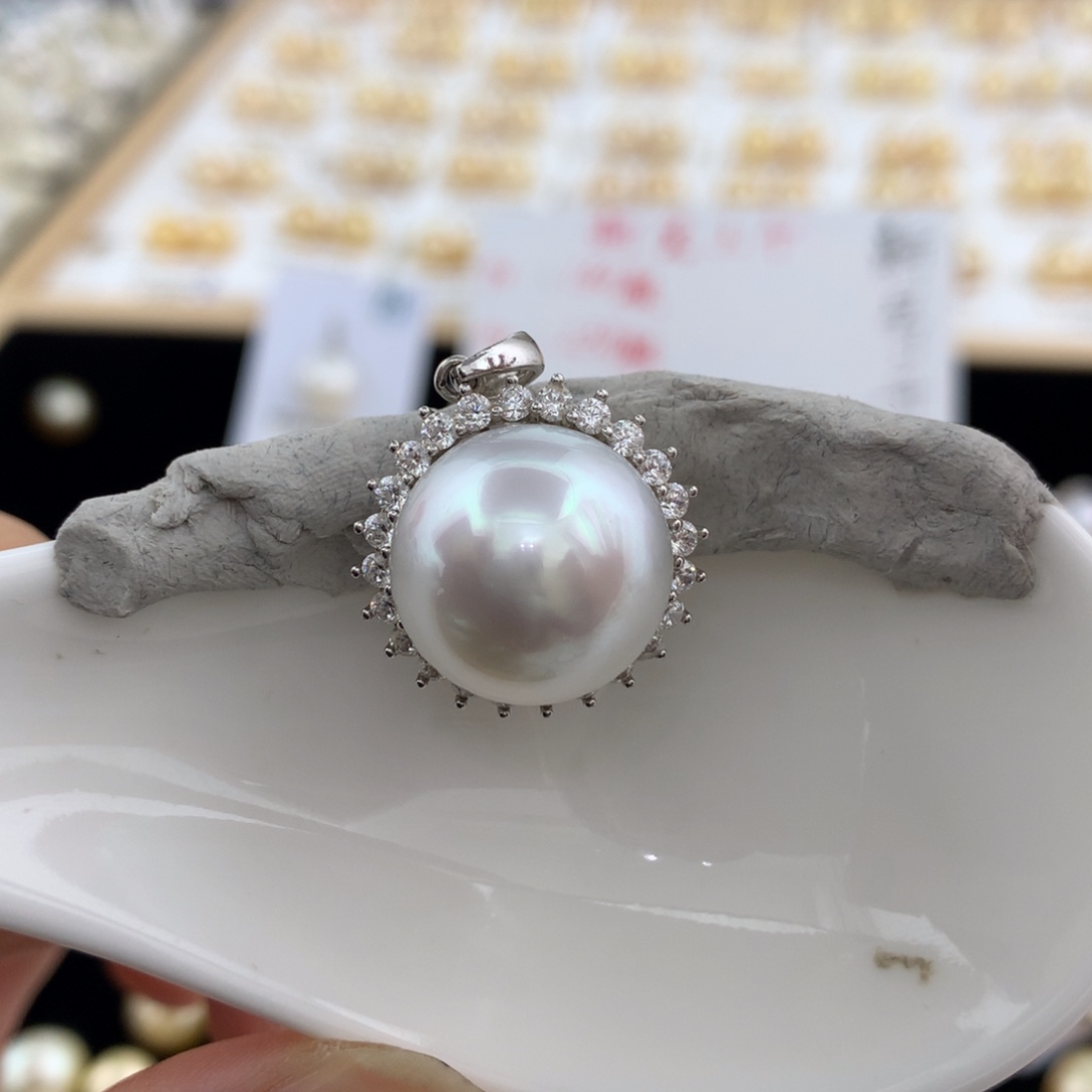 颈饰未镶嵌海水珍珠澳白银蓝裸珠15.2mm