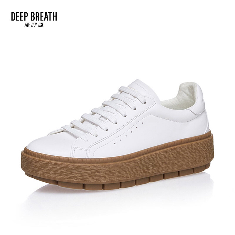 DEERBREATH深呼吸简约全牛皮小白鞋明星同款百搭鞋子AX12121