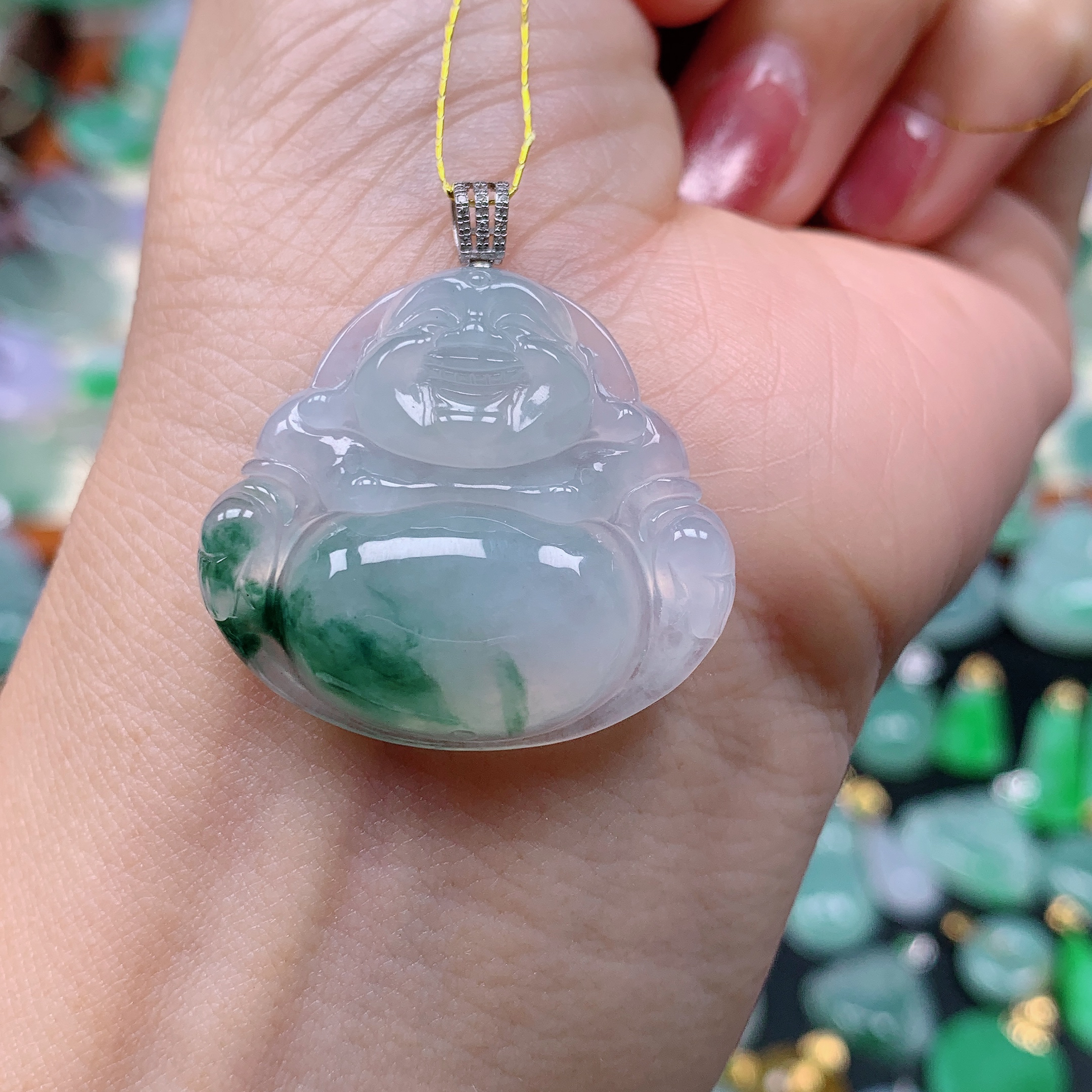 缅甸天然A货翡翠，冰飘花佛公 编号10/1017尺27-30.4-6.6