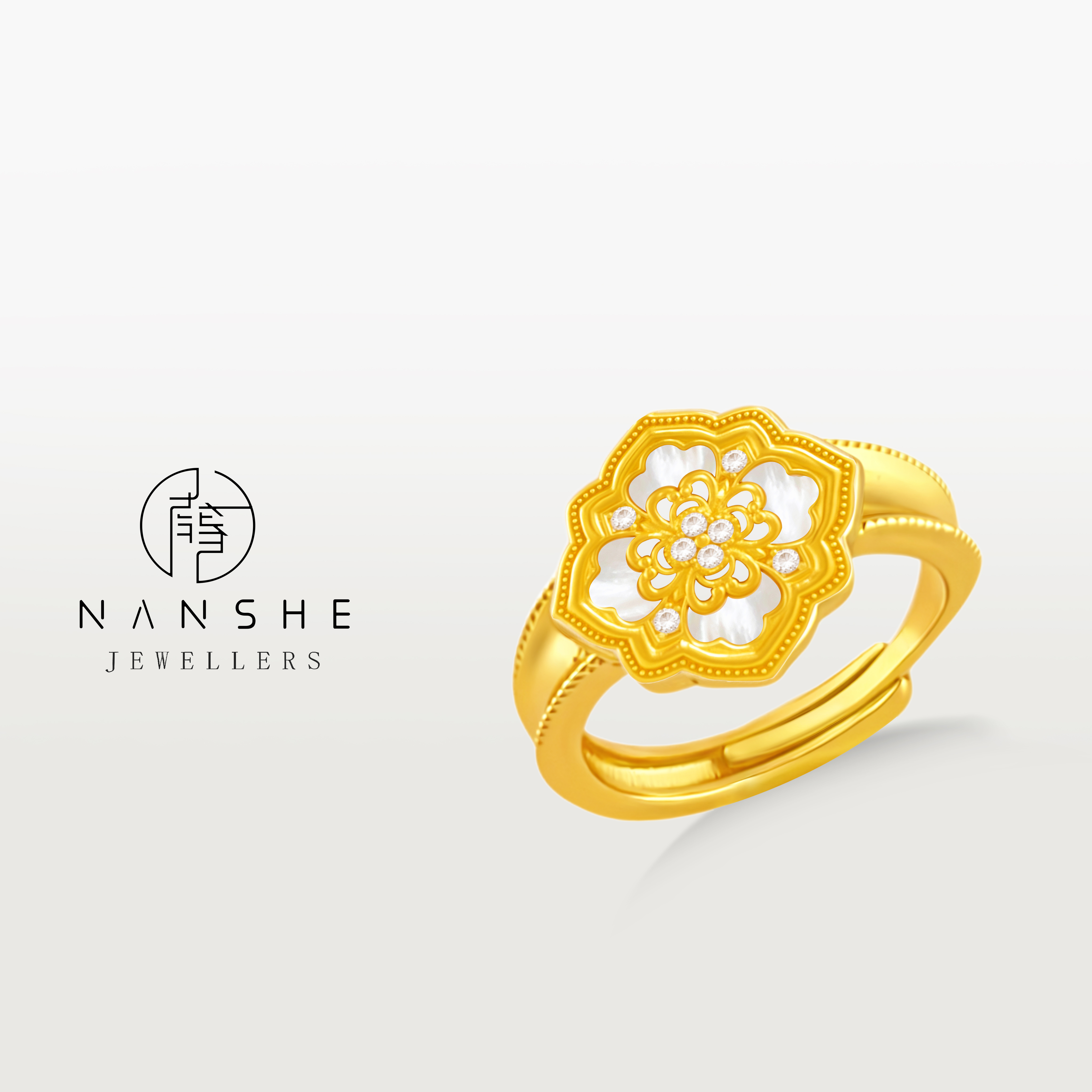 NANSHE/南奢 新中式白贝壳蔷薇花戒指L2135
