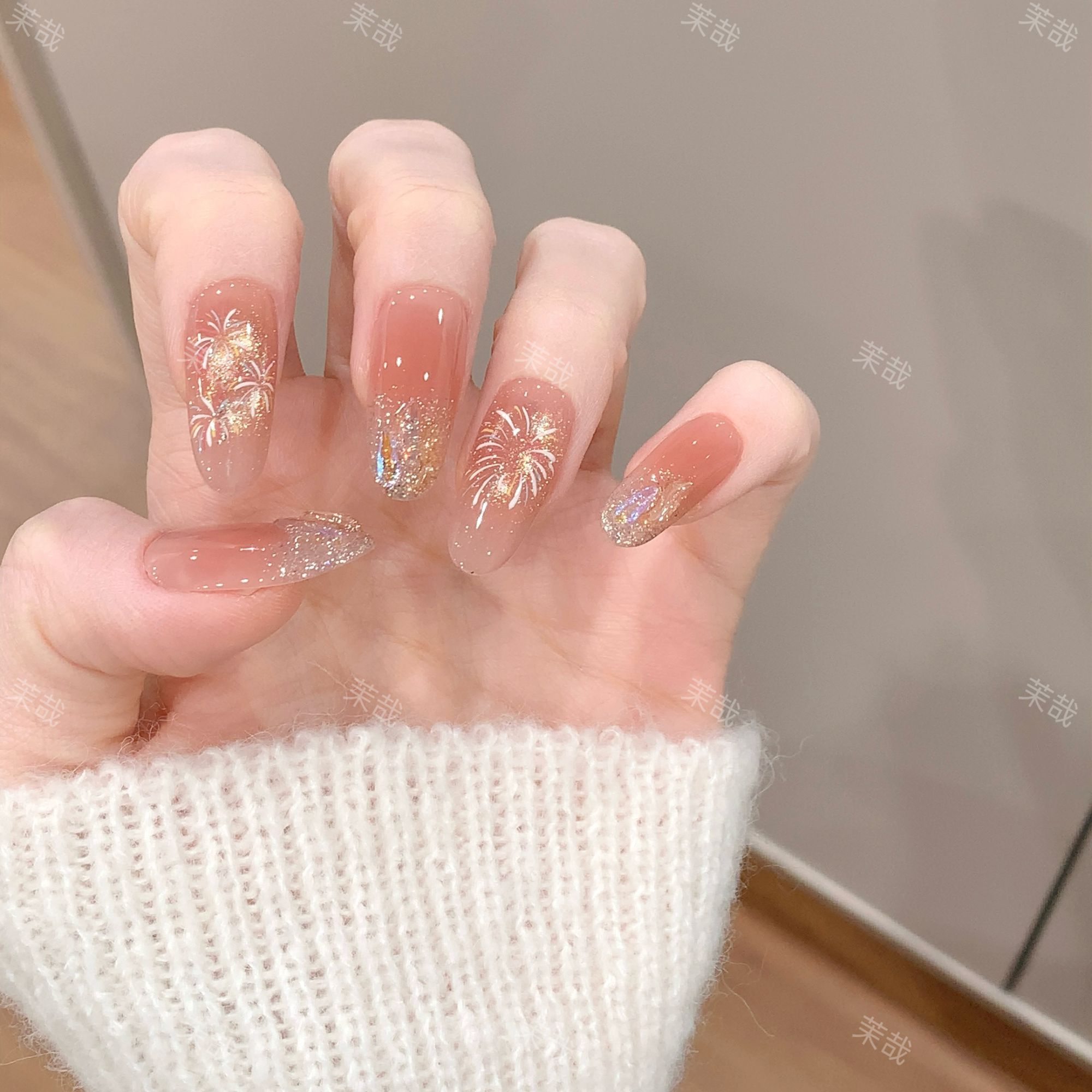 茉哉W现货【烂漫烟火】纯手工定制美甲拆卸穿戴甲A5093 