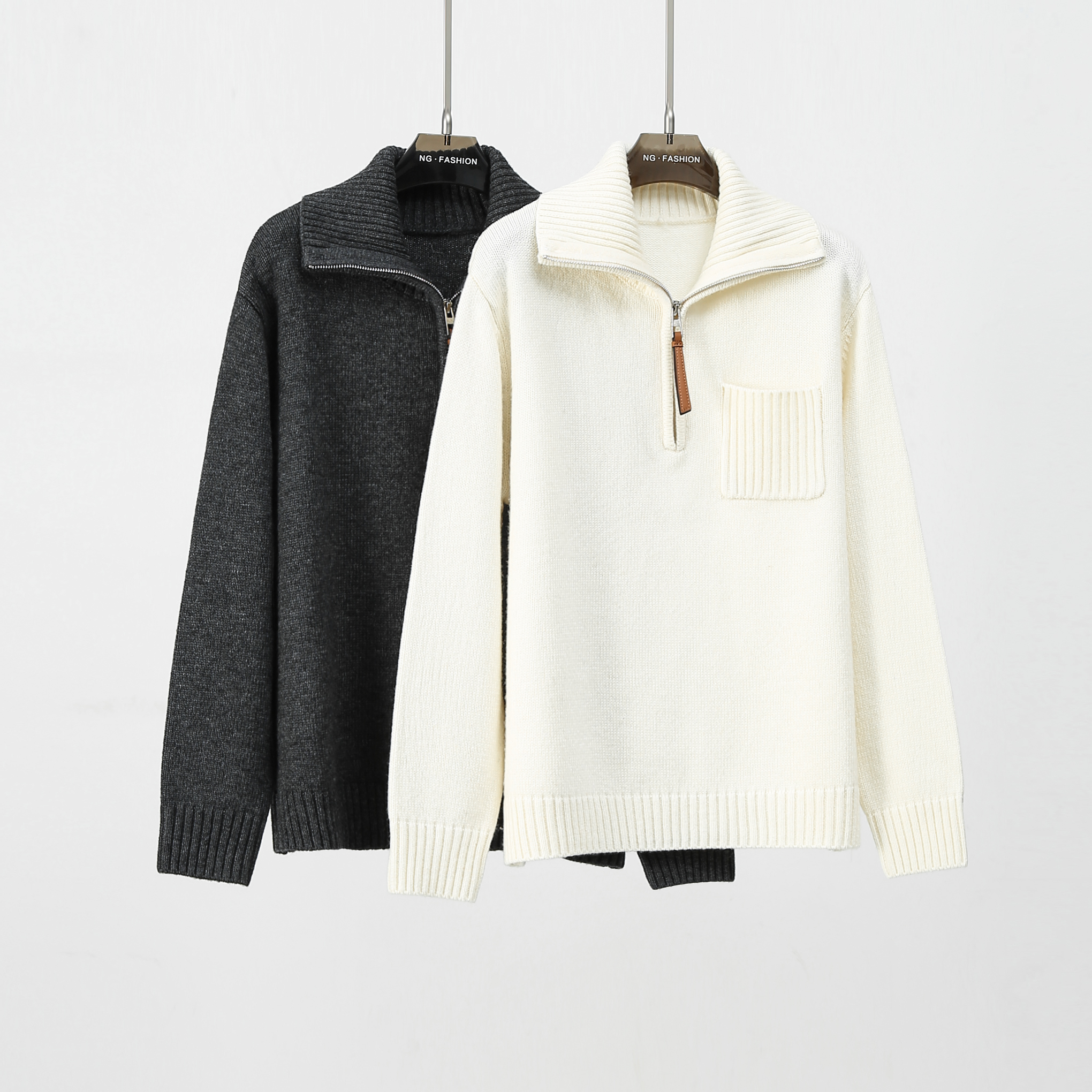 【DAXIU轻奢】秋冬纯色立领休闲时尚百搭宽松韩版口袋翻领-6728