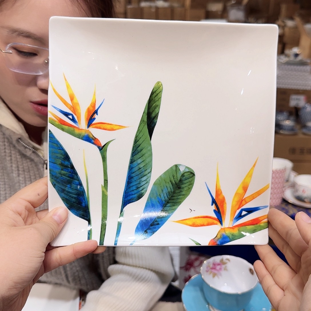 骨瓷骨瓷8英寸20cm方盘一只外贸骨瓷