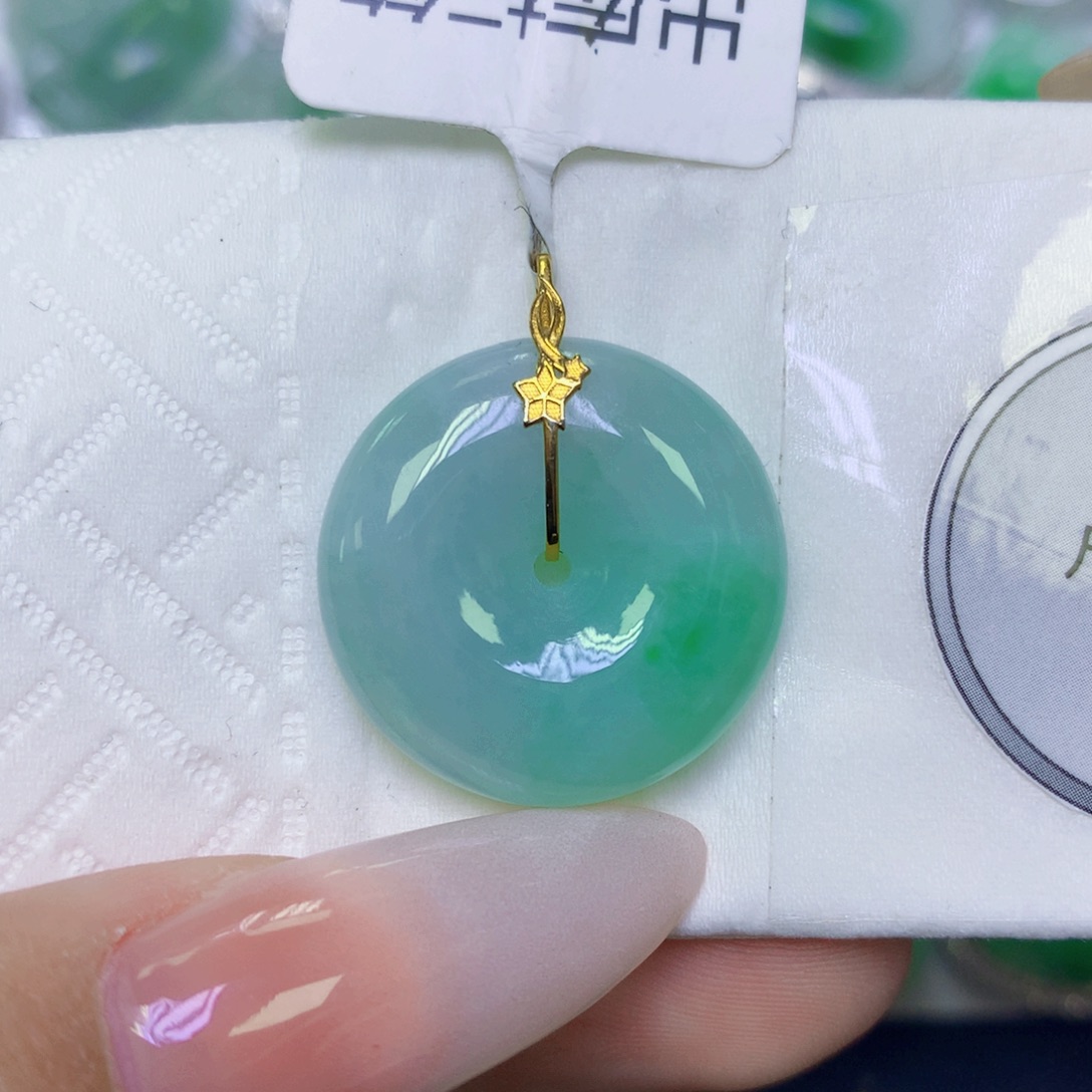 翡翠18K金镶嵌颈饰天然缅甸翡翠a货百元以上9元证书费自理