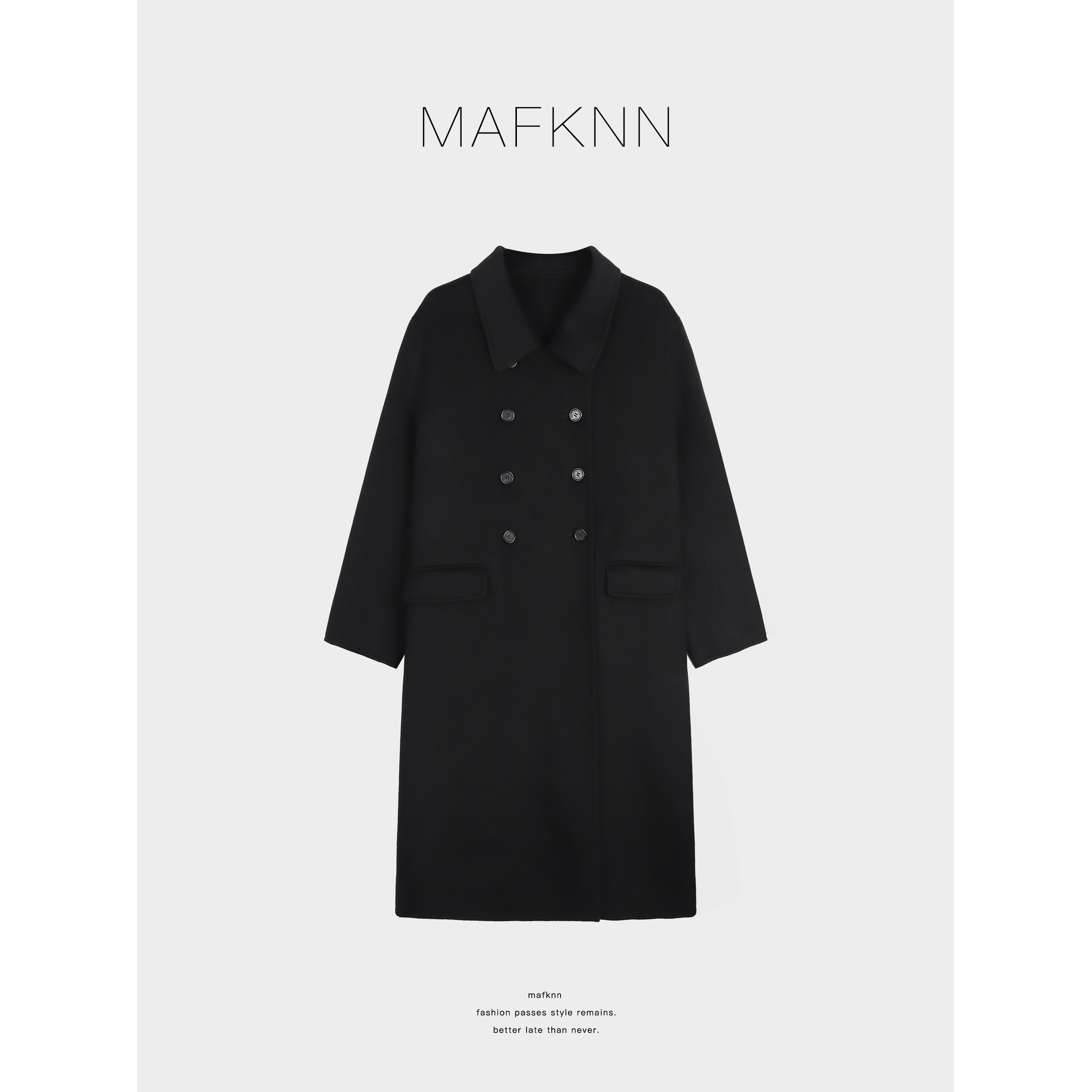 MAFKNN/玛肯时尚休闲简约纯色百搭中长款毛呢大衣MK13475
