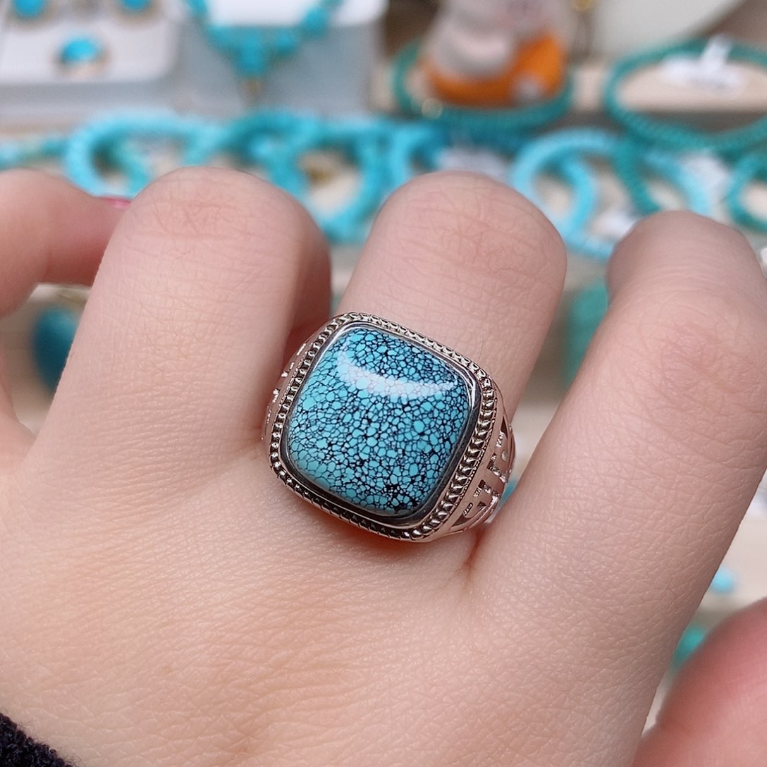 绿松石戒指银S925镶嵌