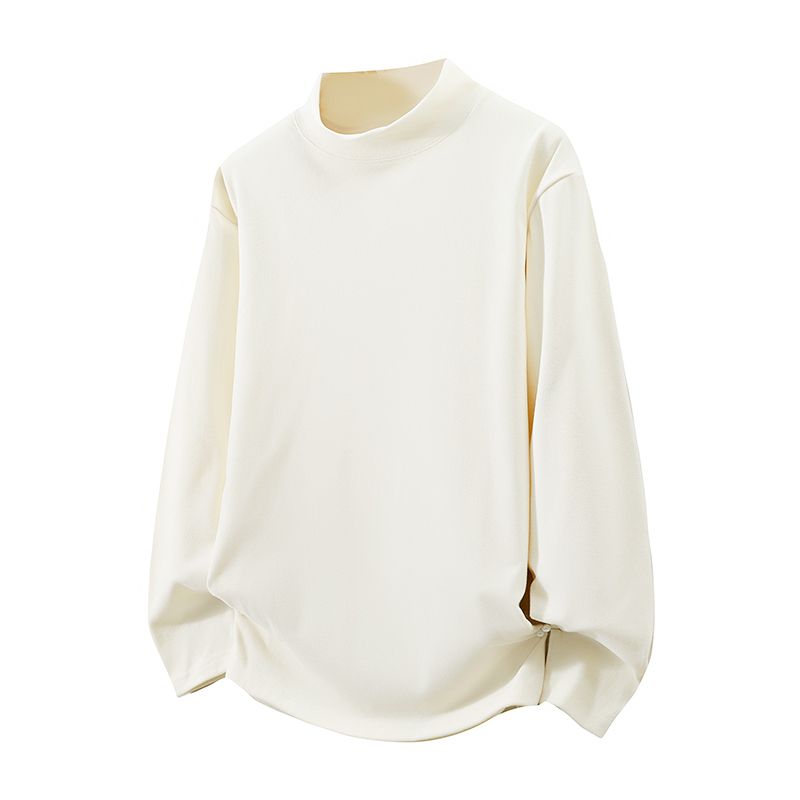 半高领德绒打底衫长袖T恤男士男生秋冬加绒纯内搭上衣服白色重磅