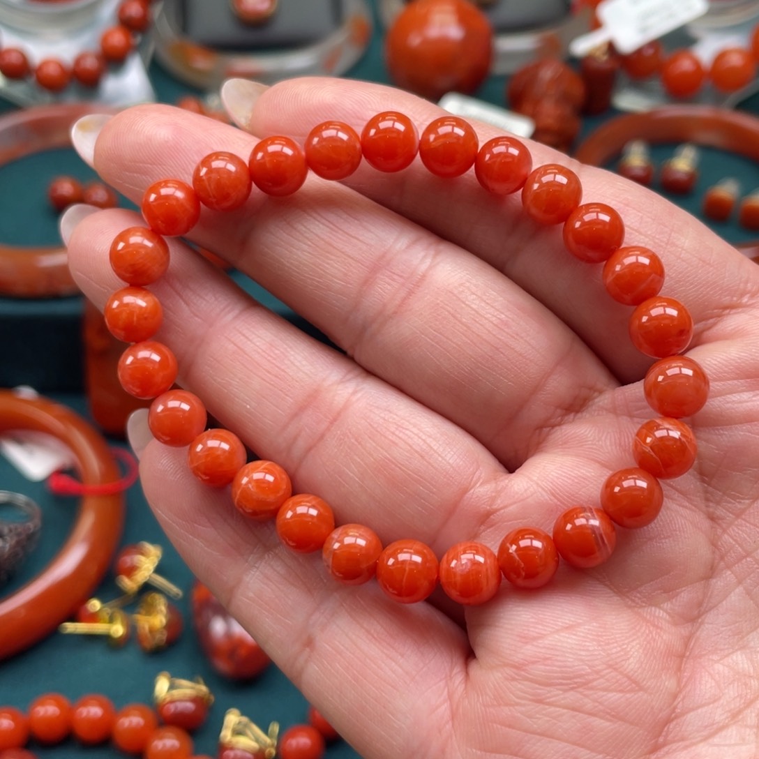 南红玛瑙未镶嵌川料南红单圈7mm