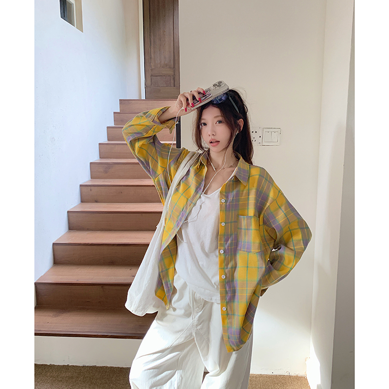 时尚韩系格子衬衫女秋季2025新款设计感宽松长袖衬衣百搭休闲小众