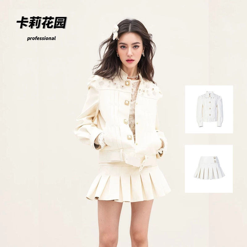 【CG-Y】NO退NO换春季新款华丽花朵珠片中式PU皮外套VS半裙