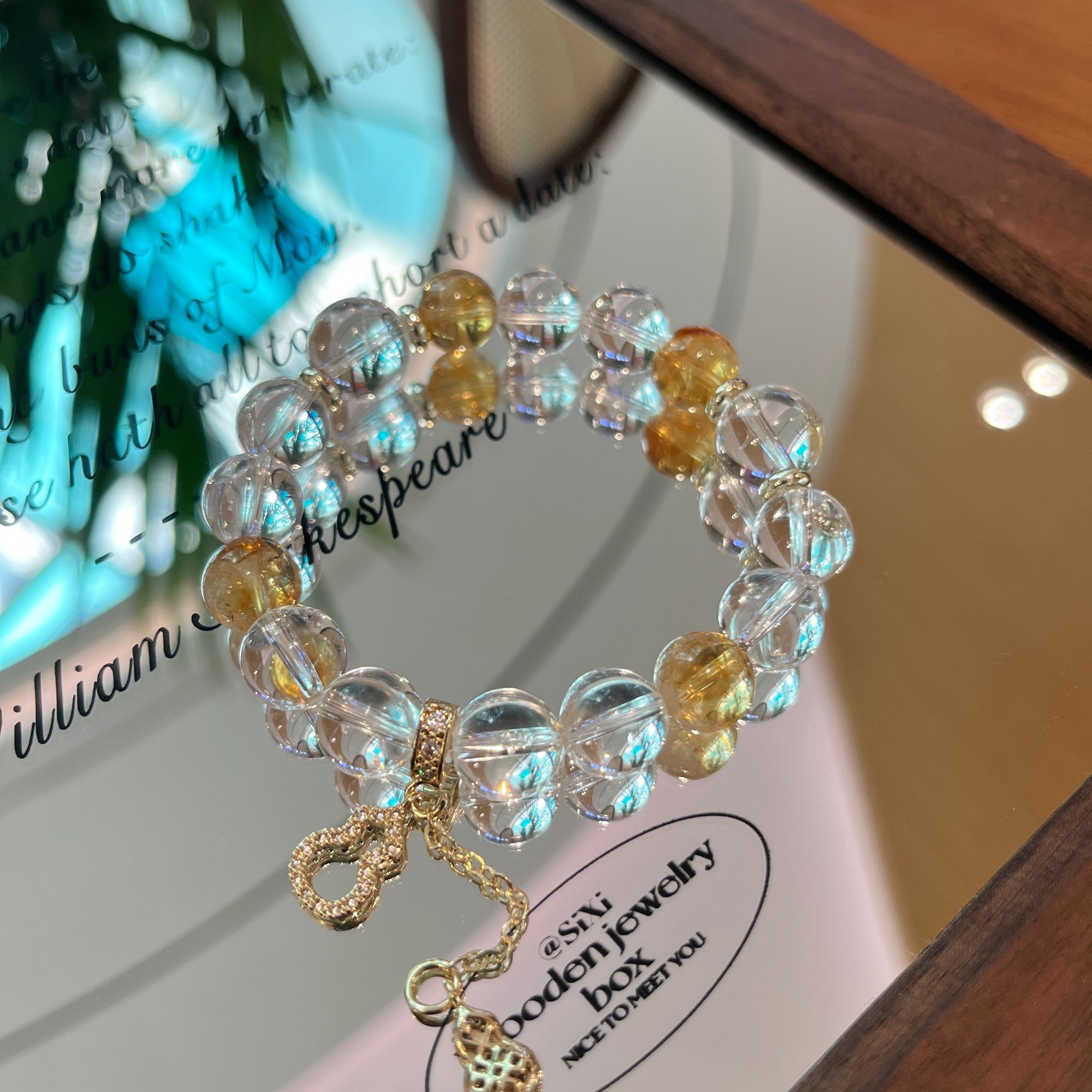 【万斗金】12mm白水晶+10mm白水晶+10mm黄水晶 天然白水晶手串 A391