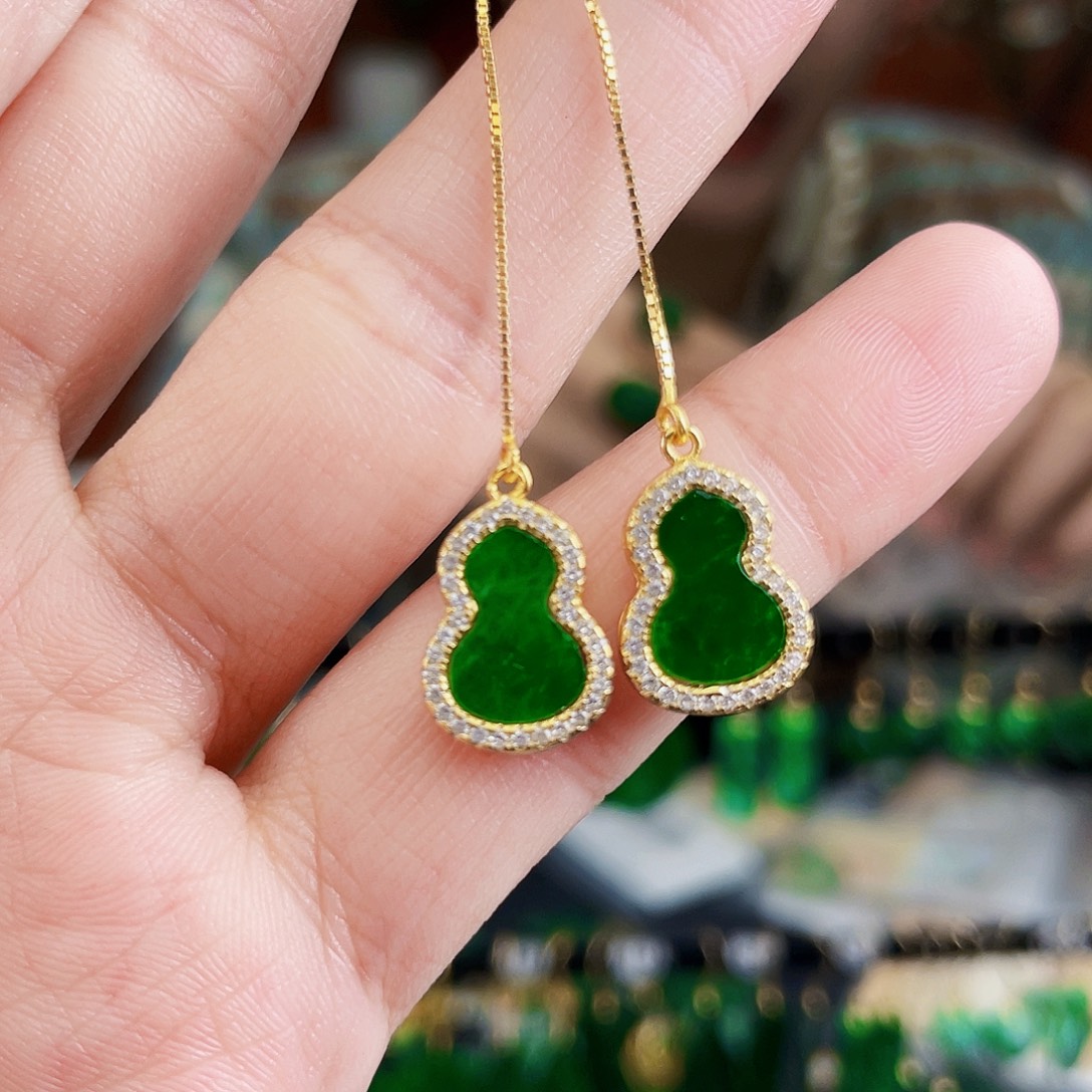 翡翠银S925镶嵌耳饰