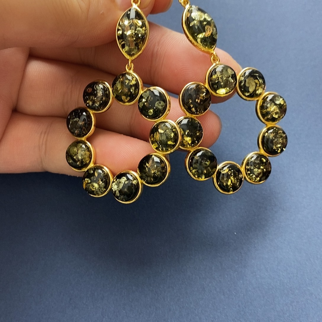 琥珀未镶嵌裸石耳坠