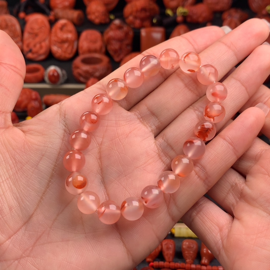 南红玛瑙冰飘手串9+未镶嵌茜*