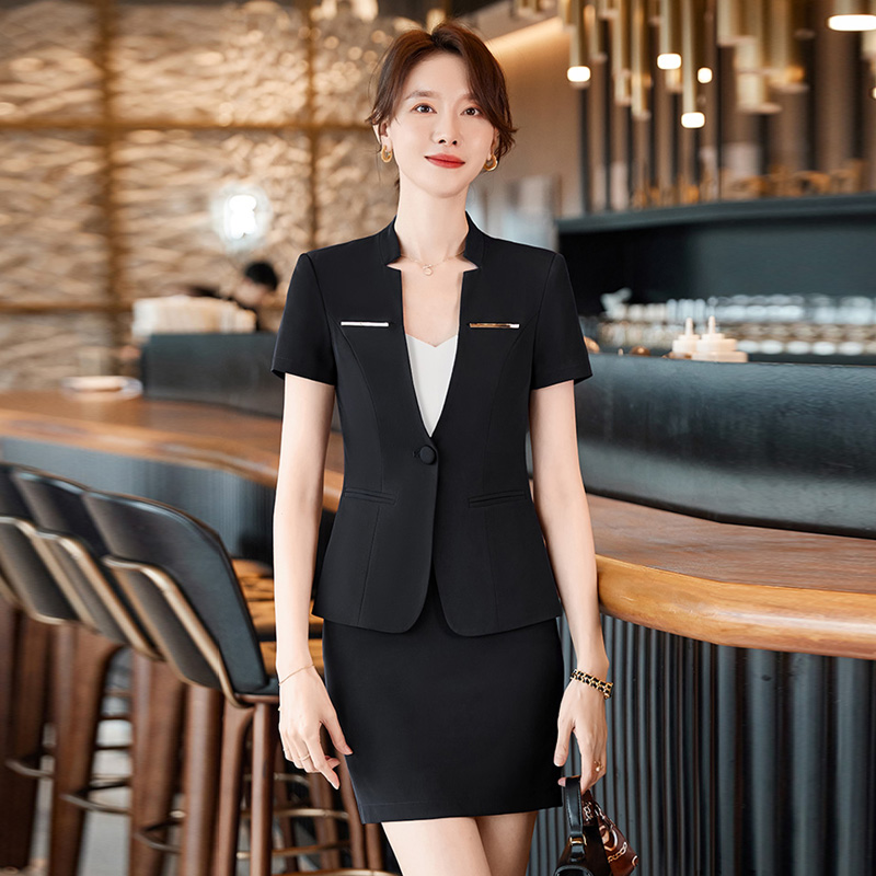 616夏季薄款小西装外套女一颗扣短袖职业装美容师工作服套装夏天