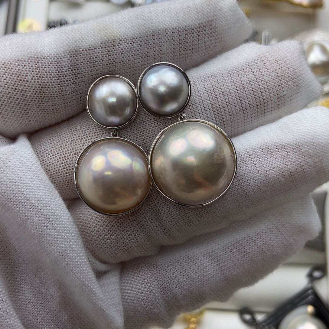 耳饰银S925镶嵌拼合珍珠（马贝珠）?****色