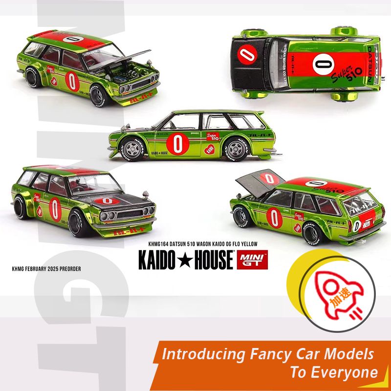 KAIDO MINIGT 1:64达特桑510瓦罐OG Flo电镀黄绿色合金车模